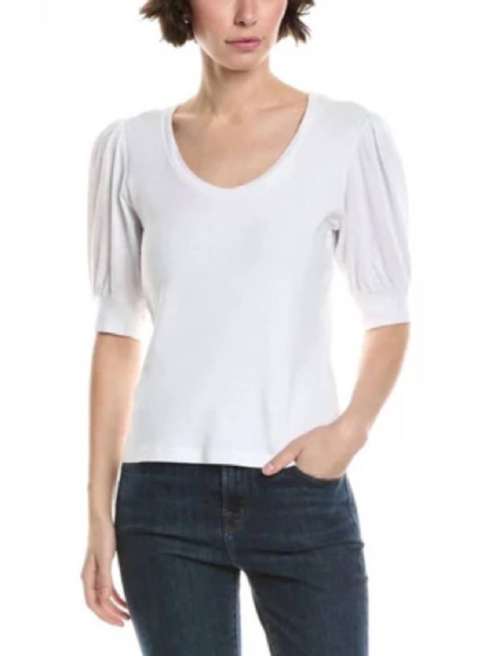 Frame White Puff Sleeve Scoop Neck Top
